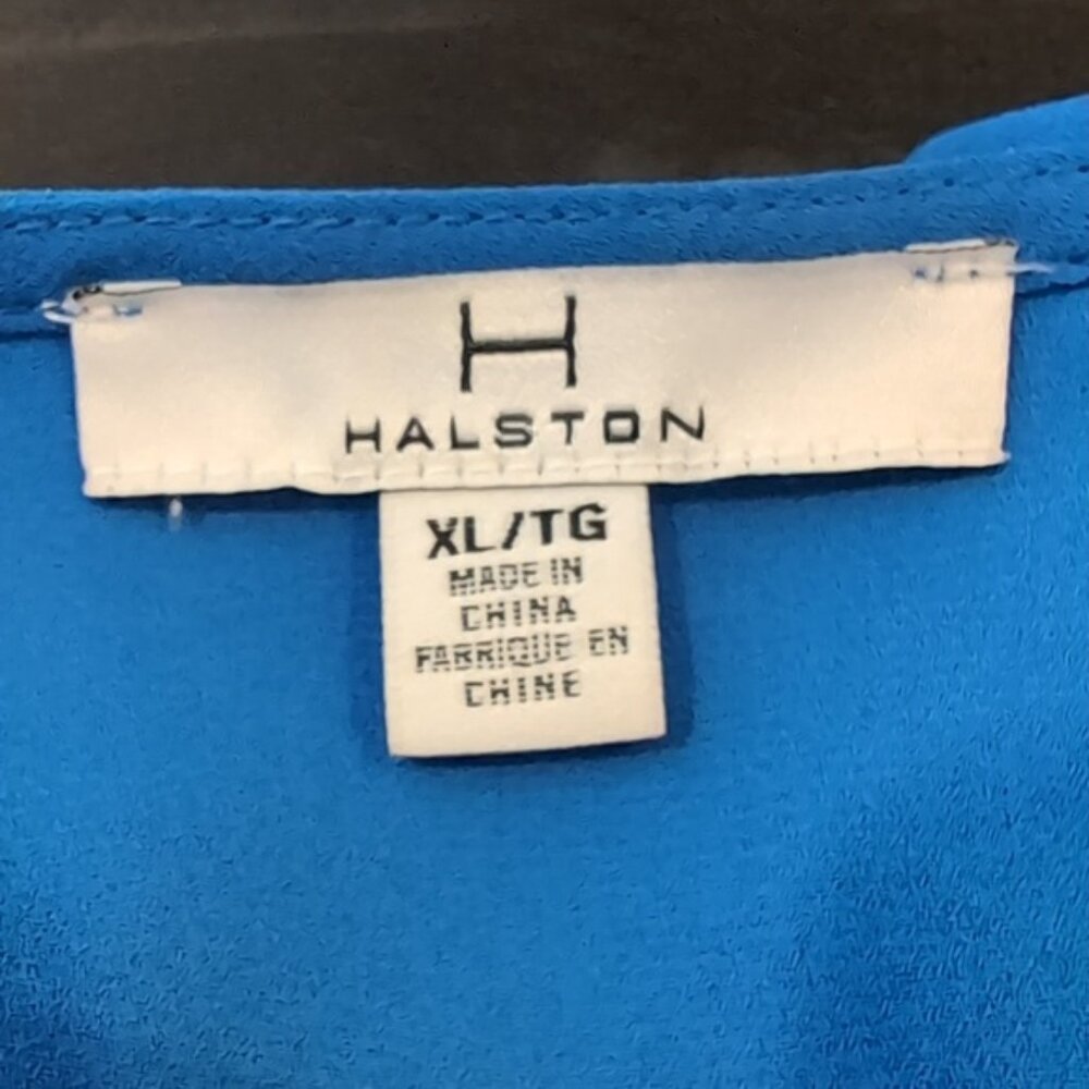 Halston Blue Cold Shoulder Blouse Womens Size XL Long Sleeve Twist Halter Top - Picture 12 of 14